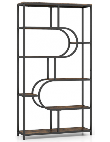 Bogreol i metal og møbelplade H175 x B95 x D30 cm - Sort/Brun