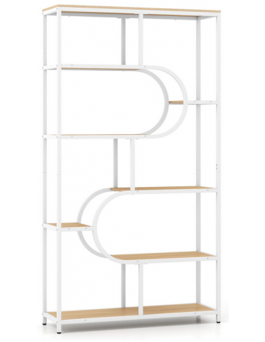 Bogreol i metal og møbelplade H175 x B95 x D30 cm - Hvid/Natur