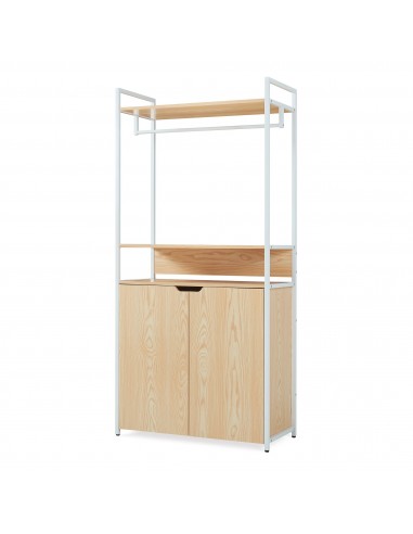 Garderobe i metal og møbelplade 180 x 84 x 40 cm - Hvid/Natur