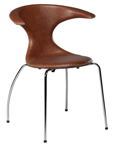 FLAIR Spisebordsstol i metal og læder H83,5 cm - Krom/Brun