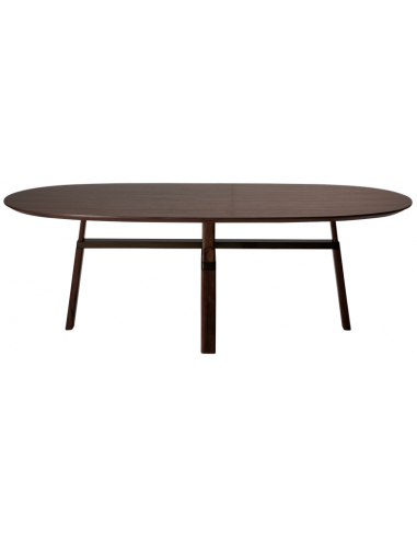 CROSS Ovalt spisebord i metal og valnøddefinér 220 x 111,5 cm - Antik børstet messing/Valnød