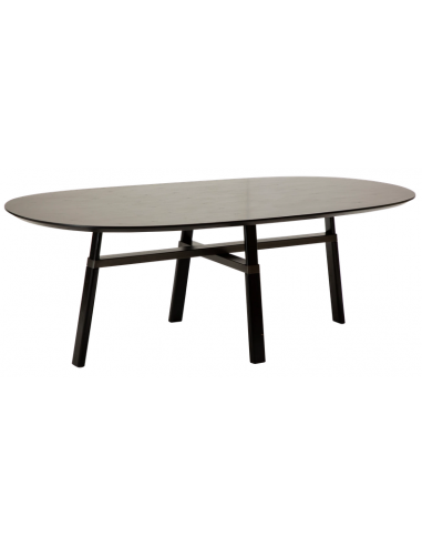 CROSS Ovalt spisebord i metal og asktræfinér 220 x 111,5 cm - Antik børstet tin/Sort