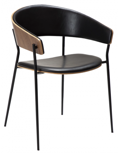 CRIB Spisebordsstol i metal, valnøddefinér og PU-læder H78,5 cm - Sort/Valnød