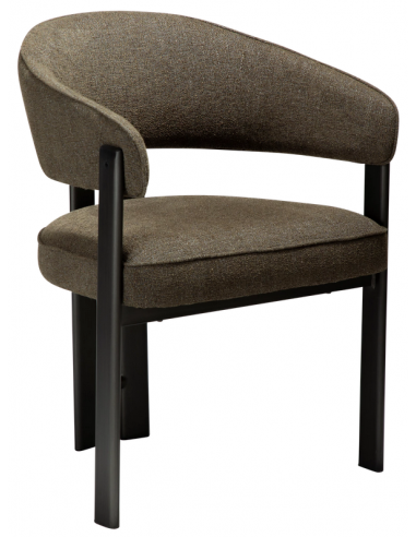 DUCT Spisebordsstol i metal og bouclé polyester H81,5 cm - Antik børstet tin/Mørk olivengrøn