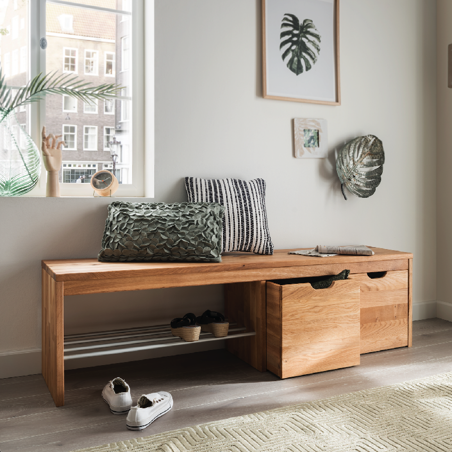 Loke Snedker Skoreol med 2 Skuffer i Massiv FSC Egetræ og Naturolie fra Organic Sleep | B40 x H45 x L160