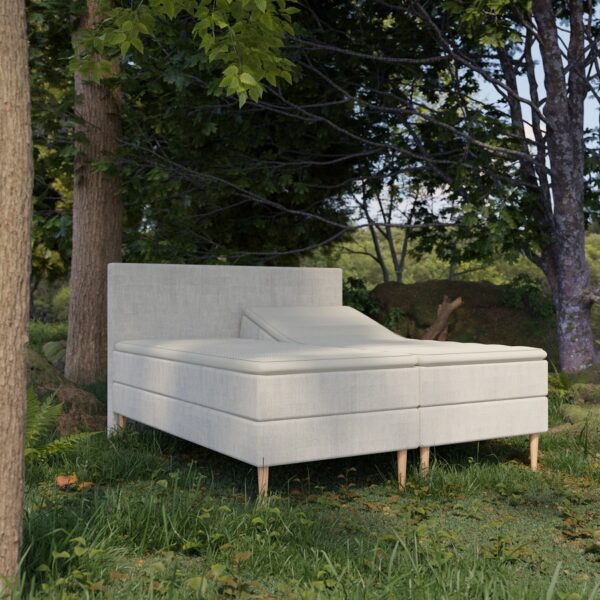 Organic Elevations Seng med Pocket + Topmadras i Latex og Bambusbetræk Fra Organic Sleep | 7 Zoner - Omega Beige - 80x200 | Lille enkelt seng