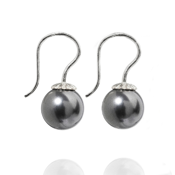 Romantic øreringe med perler i "Crystal Black"/sølv