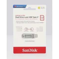 SanDisk Ultra Dual Drive Luxe 256GB USB 3.1 Gen 1 / USB-C USB stick Sølv