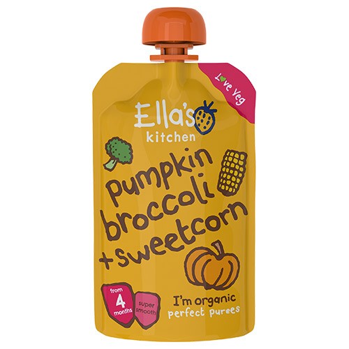 Babymos græskar, broccoli & søde majs 4 mdr Økologisk - 120 gram - Ellas Kitchen