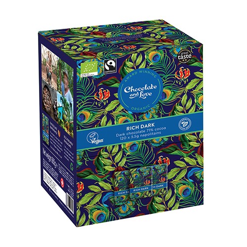 Rich Dark Dispenser 120x5.5g Økologisk Mørk chokolade 71% - 660 gram - Chocolate and Love