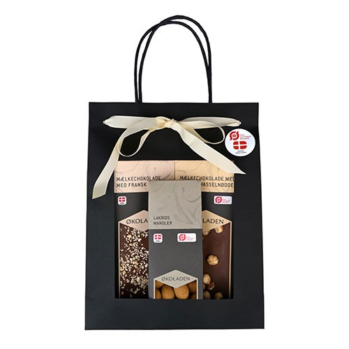 Gourmet Gavepose Creme Økologisk m. 2 chokoladeplader samt dragée mandler - 240 gram - Økoladen