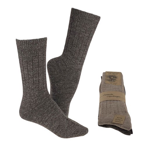 Alpaka Uld Strømper brun & beige Tynde - str. 39/42 - 2-par - Clemente - DISCOUNT PRIS