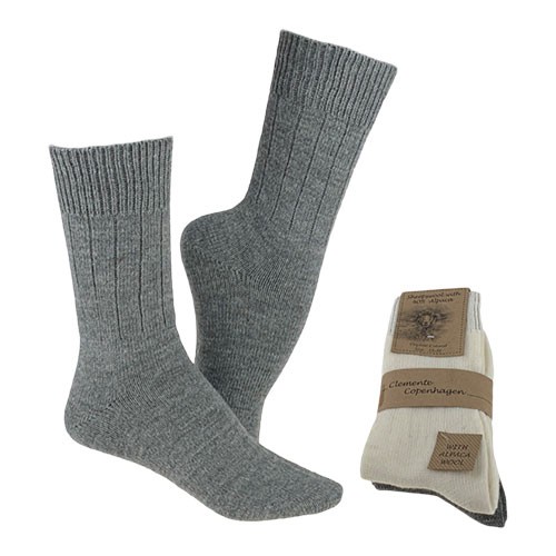 Strømper hvid & grå Alpaka strømper tynde - str. 39/42 2-par - Clement