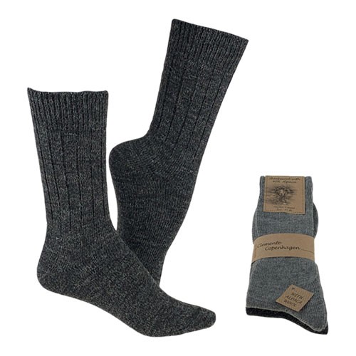 Strømper koksgrå & grå Alpaka strømper tynd - str. 35/38 2-par - Clemente