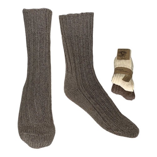 Strømper hvid & brun Alpaka - str. 35/38 2-par strømper tykke - Clemente