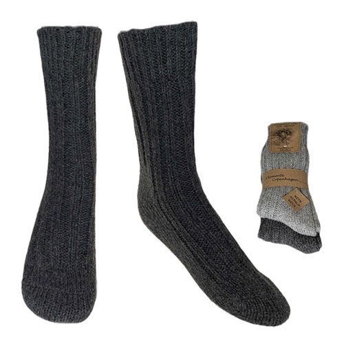 Strømper koksgrå & grå Alpaka - str. 35/38 2-par strømper tykke - Clemente