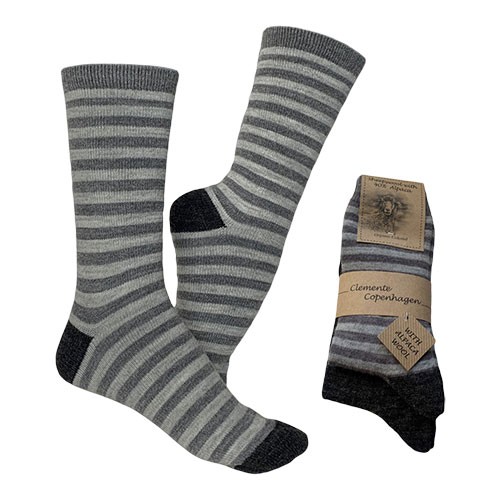 Strømper gråstribet & koksgrå Alpaka - str. 39/42 2-par - Clemente