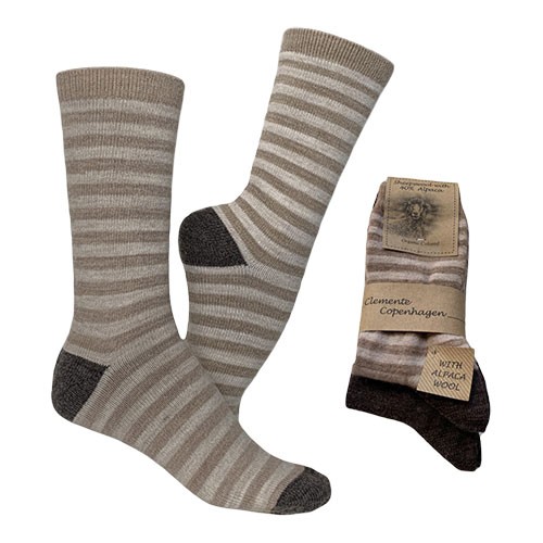 Strømper beigestribet & mørkebrun Alpaka - str. 35/38 2-par - Clemente