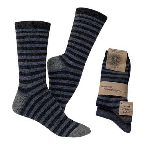 Strømper koksgrå/blåstribet & blå Alpaka - str. 35/38 2-par - Clemente