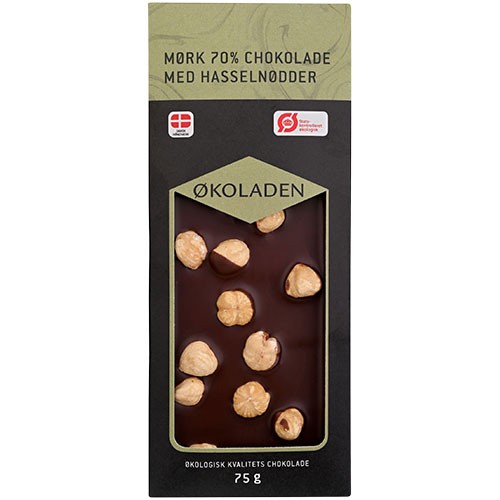 Mørk 70 % chokolade med hasselnødder Økologisk - 75 gram - Økoladen