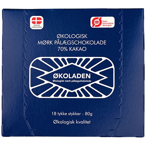 Mørk pålægschokolade 70% 18 stk Økologisk - 80 gram - Økoladen