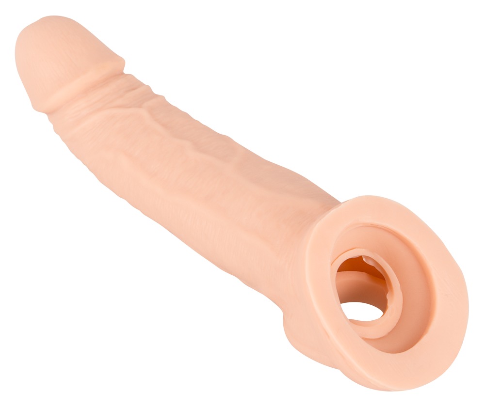 Penishylster âPenis Sleeve with Extensionâ med åbning for testikel, forstørrer om 5 cm