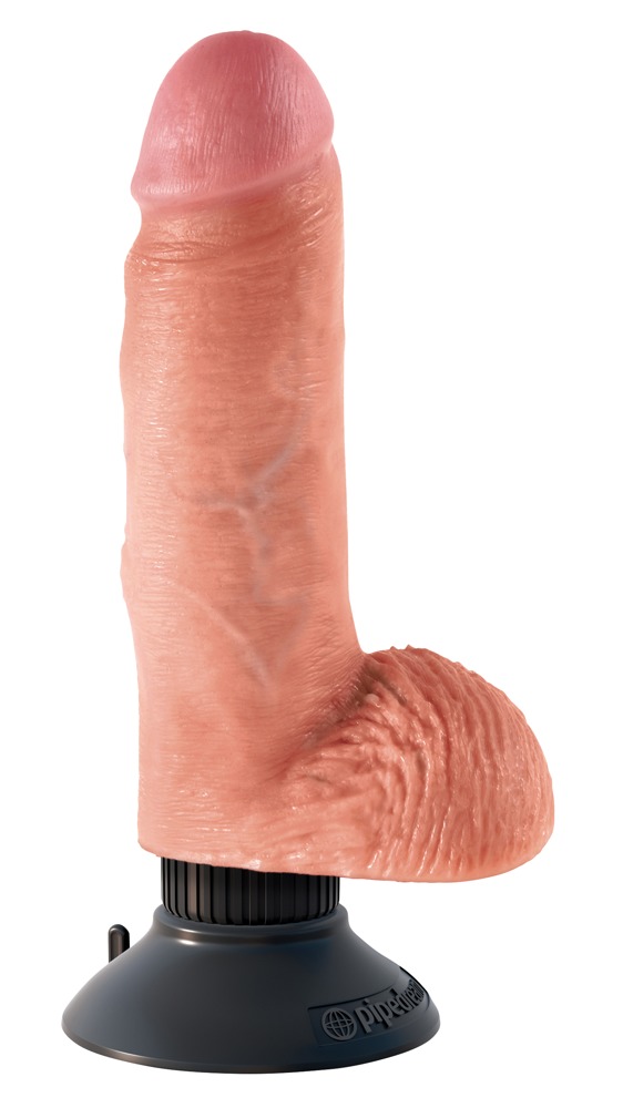 Naturvibrator âVibrating Cock with Ballsâ med sugekop, som kan skrues af