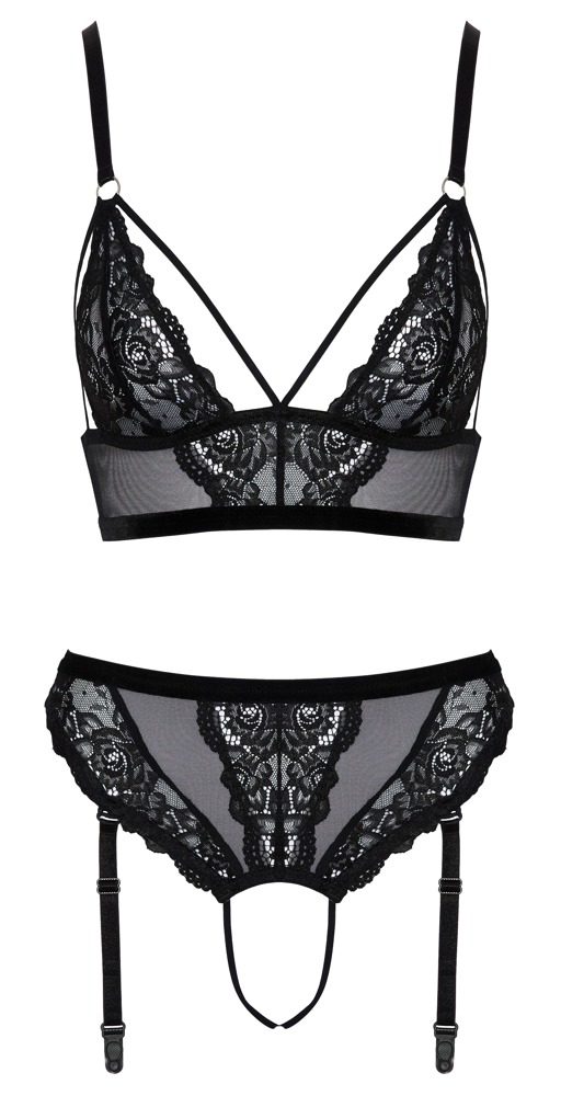 Bralette plus ouvert trusser i et fint miks af blonder og powernet