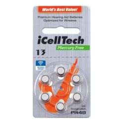 Icelltech 13 Pr48 Zinc-air Batteries For Hearing Devices, 1.45v 6-pack